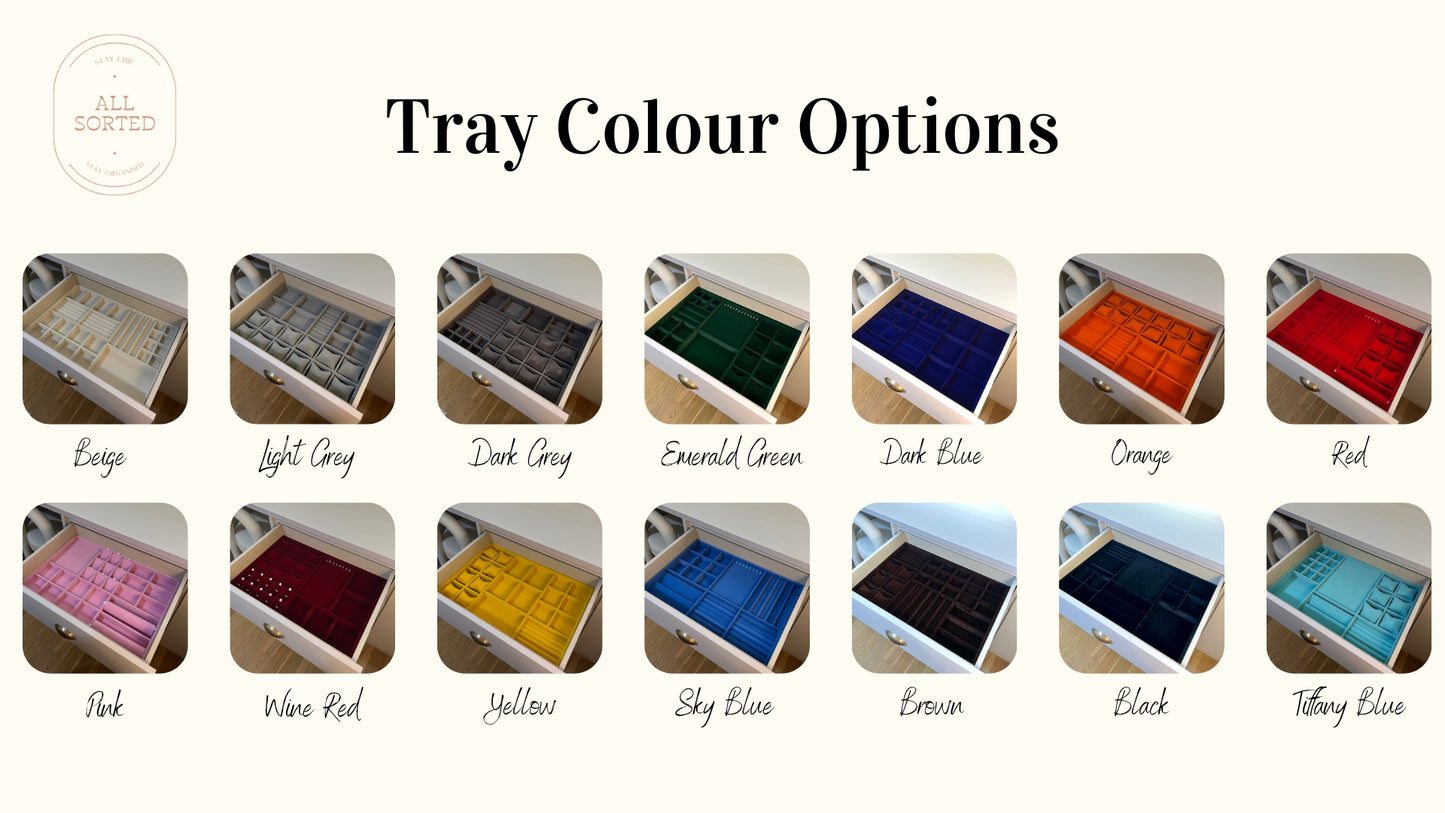 All Sorted SG | Customised Jewellery Accessories Tray | Made to Order | Premium Material | Perfect Fit For Your Drawer | Free delivery to Singapore | Personalised Jewellery Compartments | Wardrobe Organisers | 
Ikea Drawer Inserts | Customized Jewelry Tray