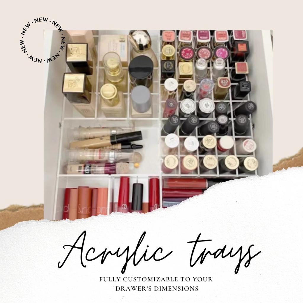 customized acrylic tray, acrylic tray, makeup tray, makeup box, makeup organizer, makeup tray, makeup box, home organization